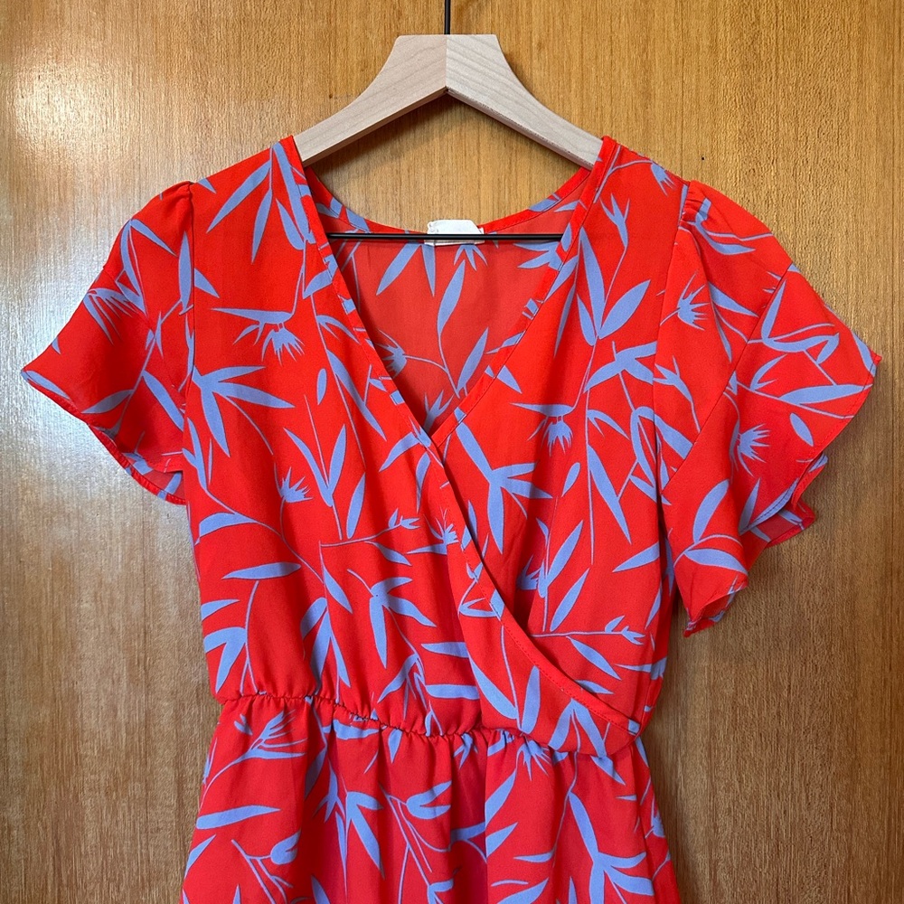 Red and Blue Leaf Print Blouse
